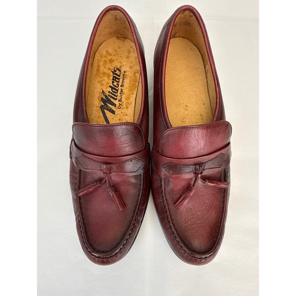 Buster Brown Wildcats Loafers Mens 5.5 Burgundy Leather Tassel Vintage NOS